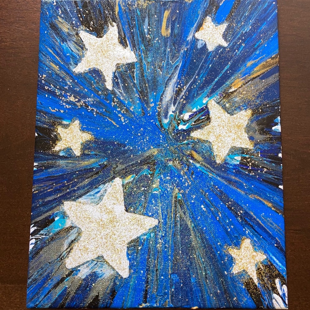 Glittery Stars Acrylic Painting on 10x8 inch Canvas Panel